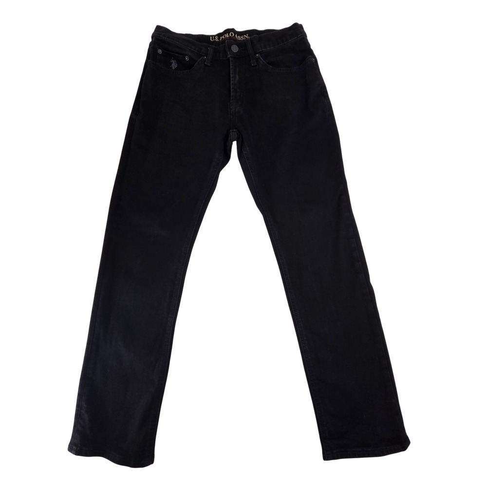 US Polo Assn Mens Black Stretch Denim Jeans 31x30 Straight Leg 11 A383 RA‎